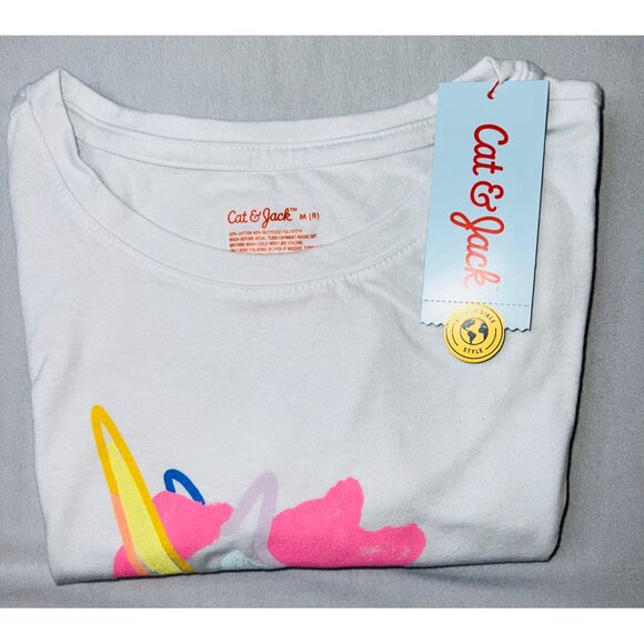 Unicorn Graphic T-Shirt For Girls M Cat & Jack 60% Cotton 40% Polyester White - Picture 4 of 4